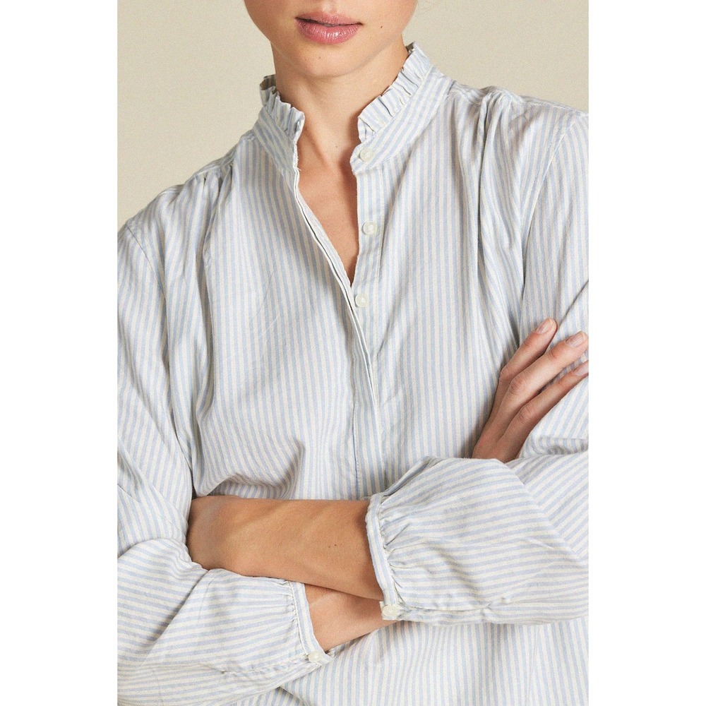 Birds of Paradis by Trovata Striped Ruffle Collar Blouse Top
